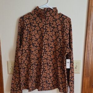 Anthropologie Mock Neck, Size 2X, Black, Brown And Pink